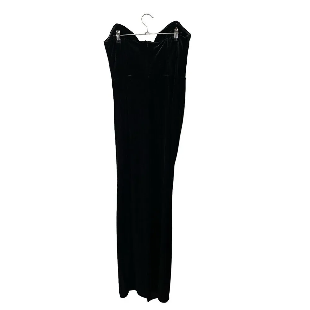 Lulus XL My Dream Come True Velvet Strapless Maxi Dress Black Slit Long - Picture 10 of 13